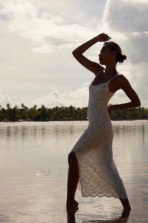 Natori Bridal Allover Lace Slip Dress Warm White