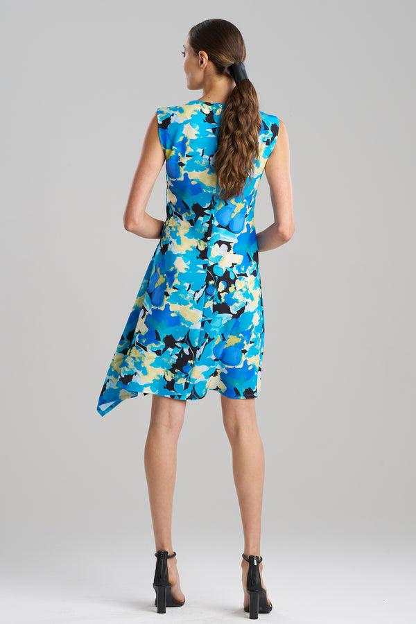 Natori Bright Floral Side Drape Dress Blue