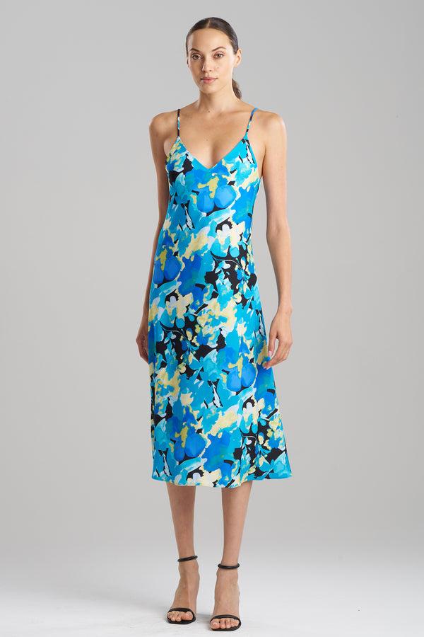 natori Bright Floral Slip Dress Blue