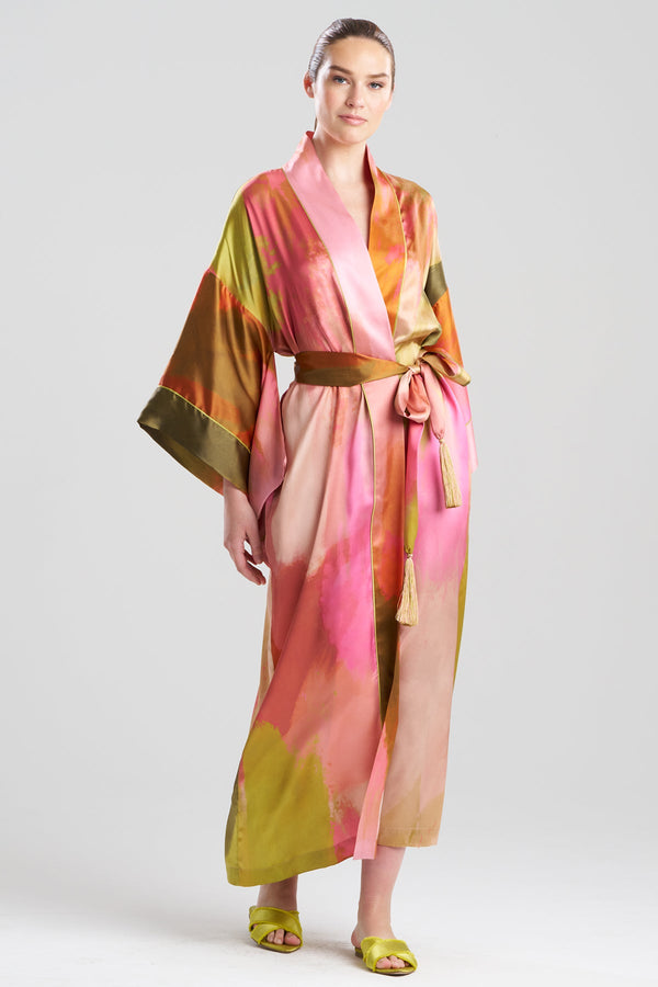 Natori Brushstroke Drop Sleeve Silk Robe Multi