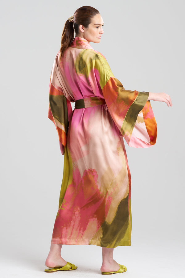 Natori Brushstroke Drop Sleeve Silk Robe Multi