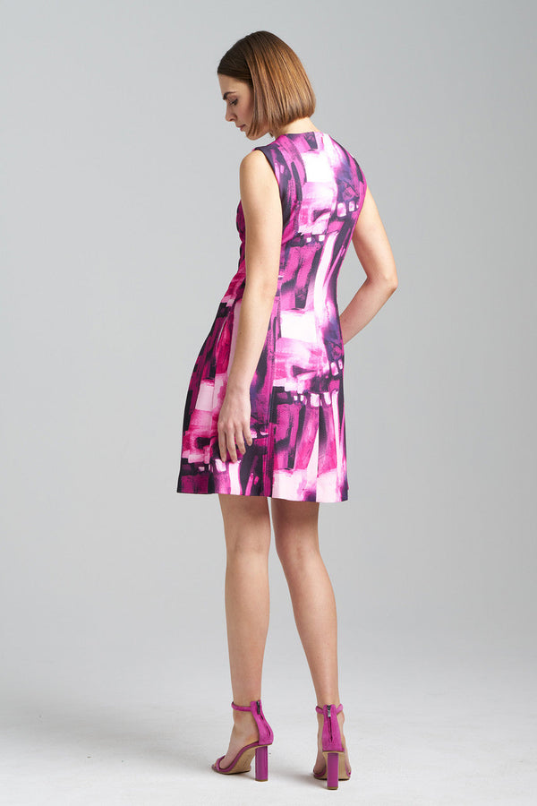 Natori Brushstroke Pleated Dress Magenta