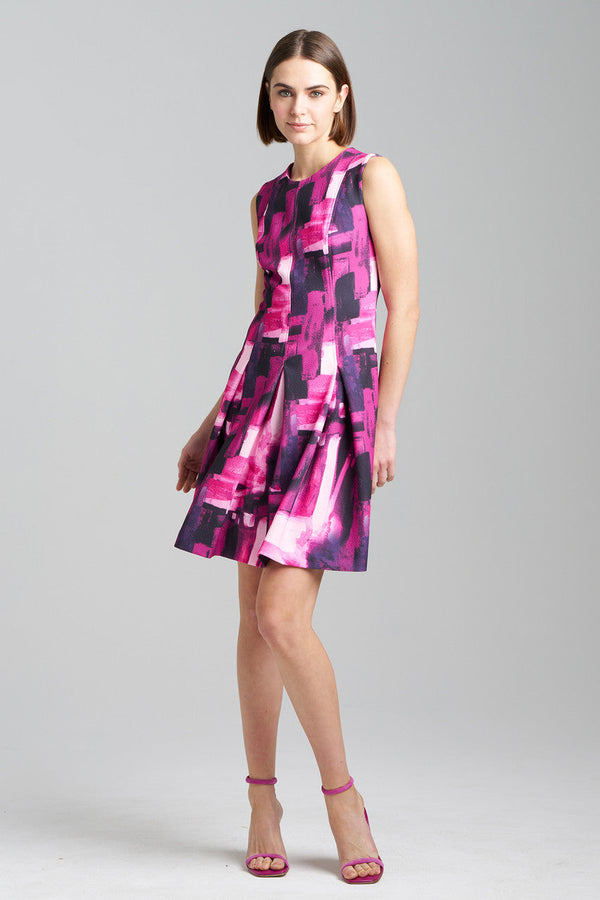 natori Brushstroke Pleated Dress Magenta