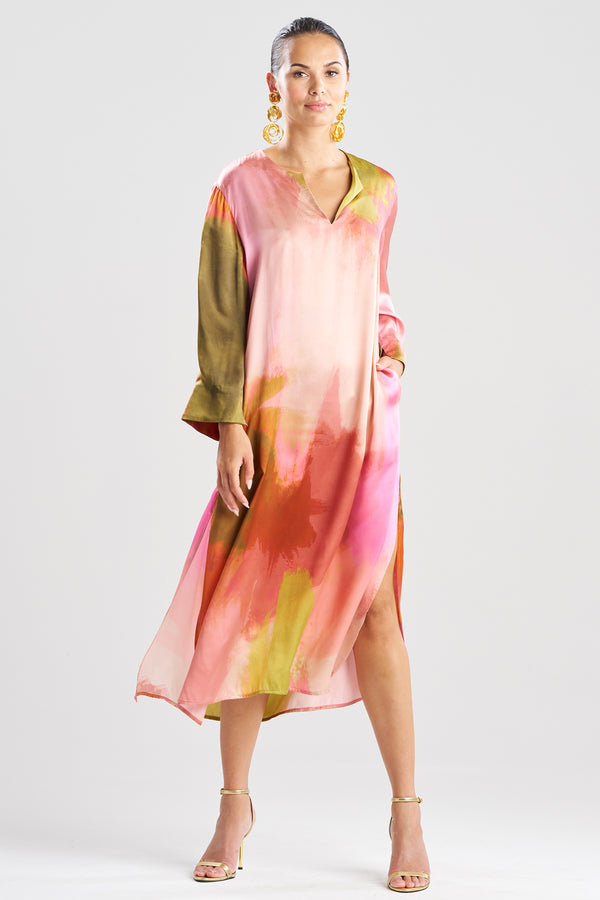 natori Brushstroke Silk Caftan Multi
