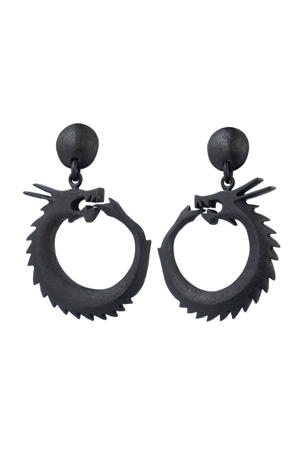 natori Buffalo Horn Dragon Drop Earrings Black