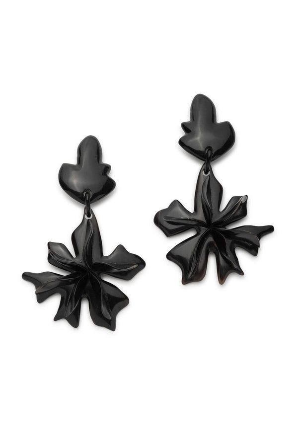 natori Buffalo Horn Floral Dangle Earrings Black