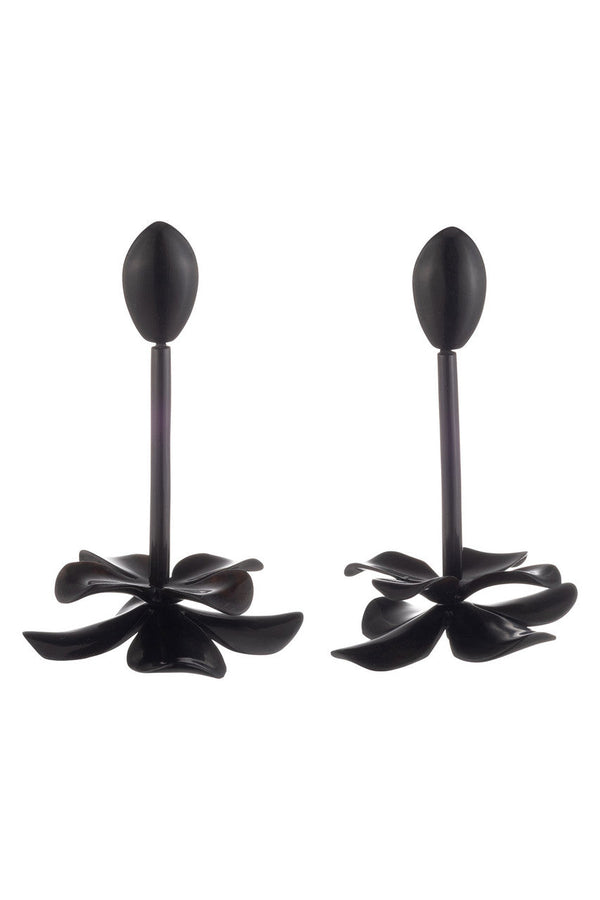 natori Buffalo Horn Floral Drop Earrings Black