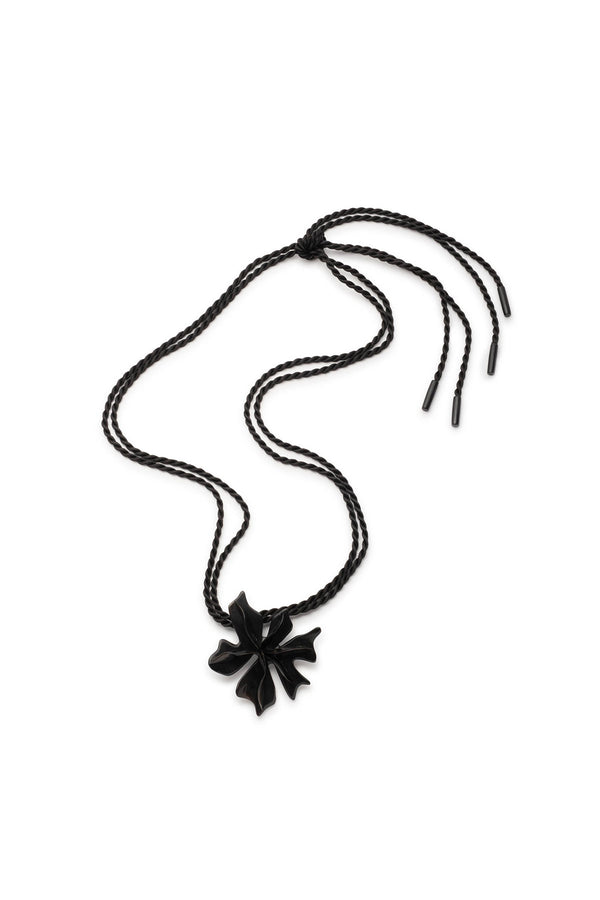 natori Buffalo Horn Floral Pendant Necklace Black