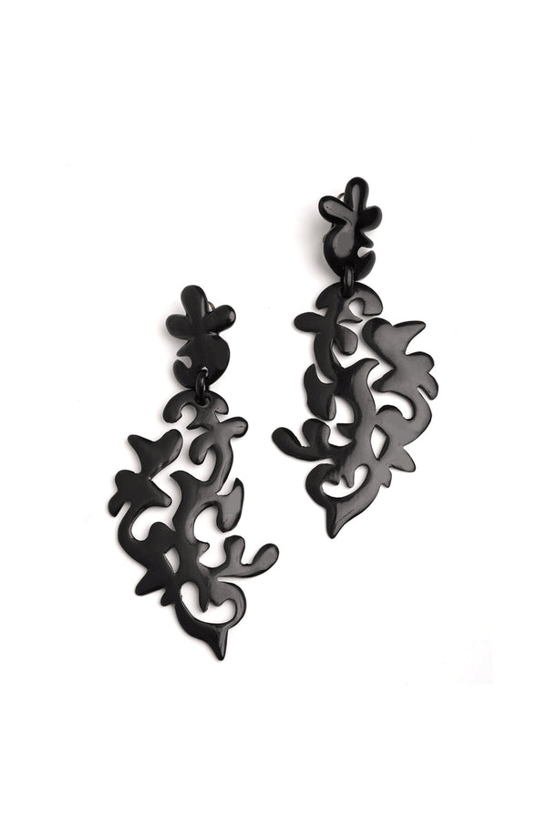 natori Buffalo Horn Scroll Drop Earrings Black