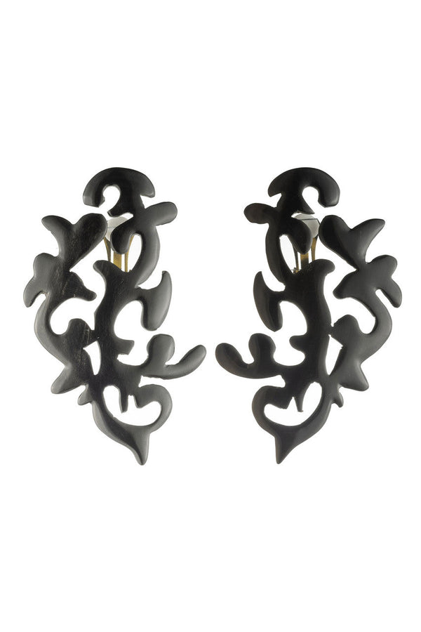 natori Buffalo Horn Scroll Earrings Black