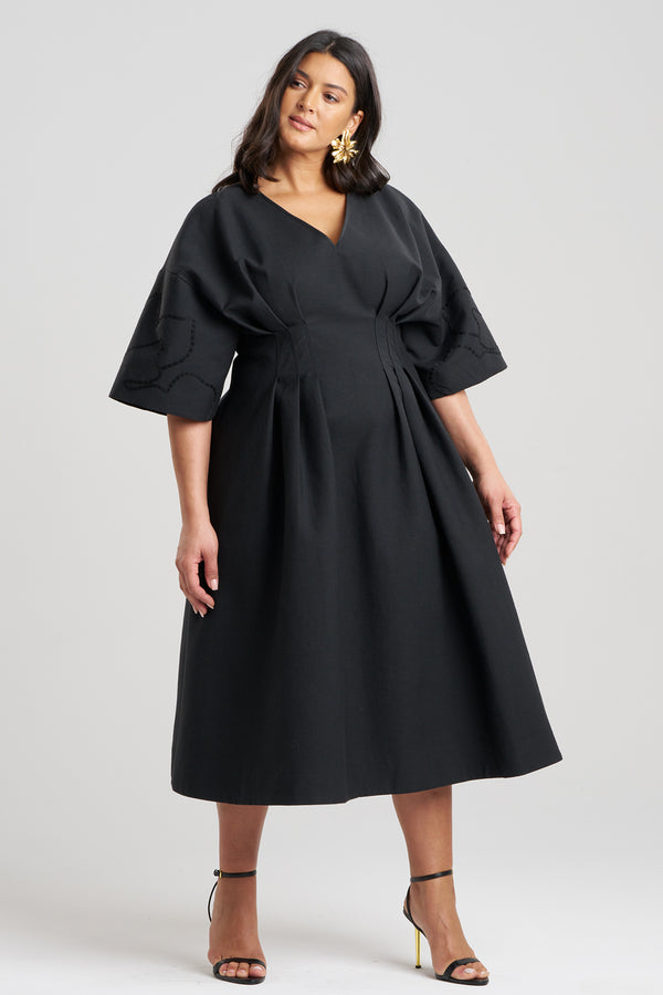 Natori Canvas Cotton Embroidered Dress Black