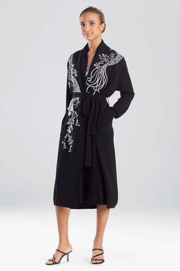 Natori Cashmere Embroidered Dragon Robe Black