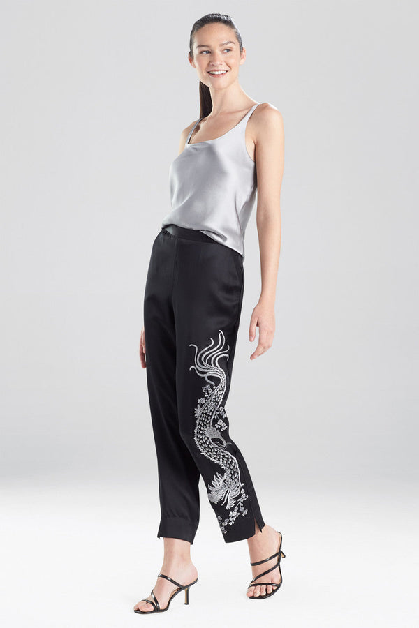 natori Chinoiserie Embroidery Silk Pants Black
