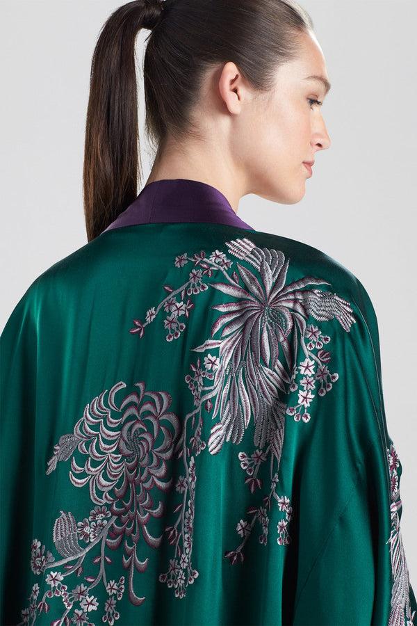 Natori Chinoiserie Embroidery Silk Robe Juniper