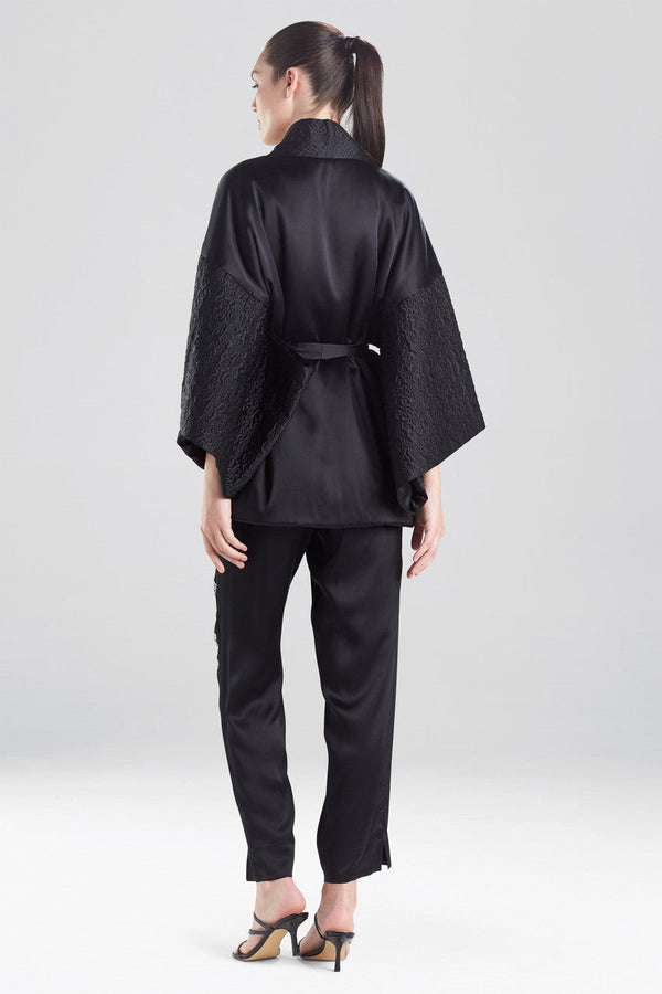 Natori Chinoiserie Embroidery Silk Wrap Black