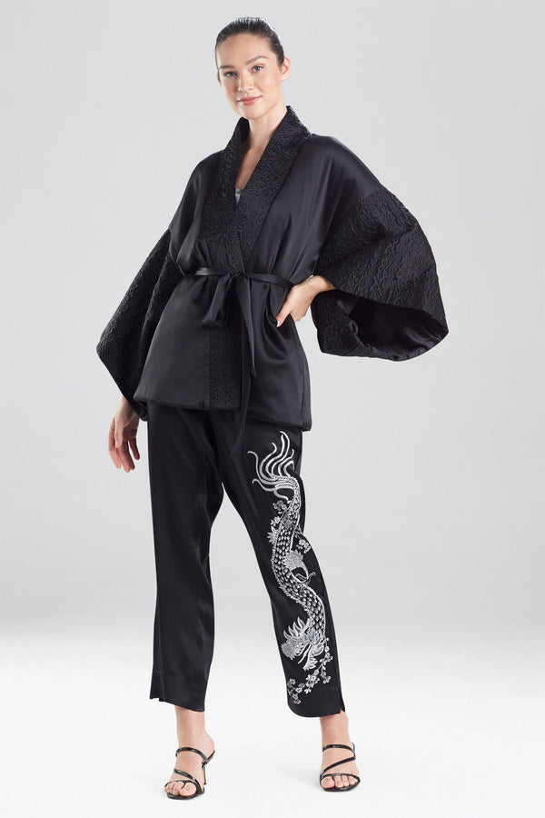 natori Chinoiserie Embroidery Silk Wrap Black
