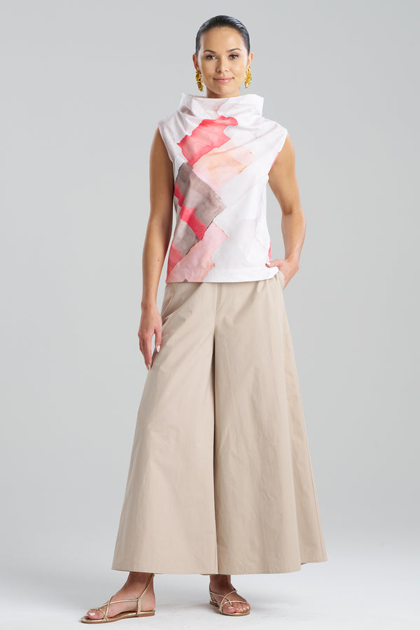 Natori Chiyo Cotton Funnel Neck Top Coral Combo