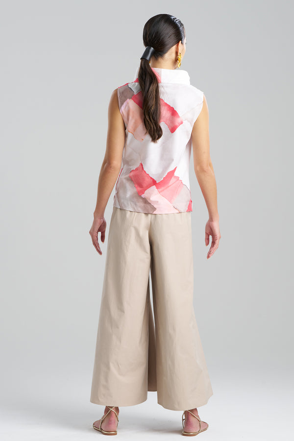 Natori Chiyo Cotton Funnel Neck Top Coral Combo