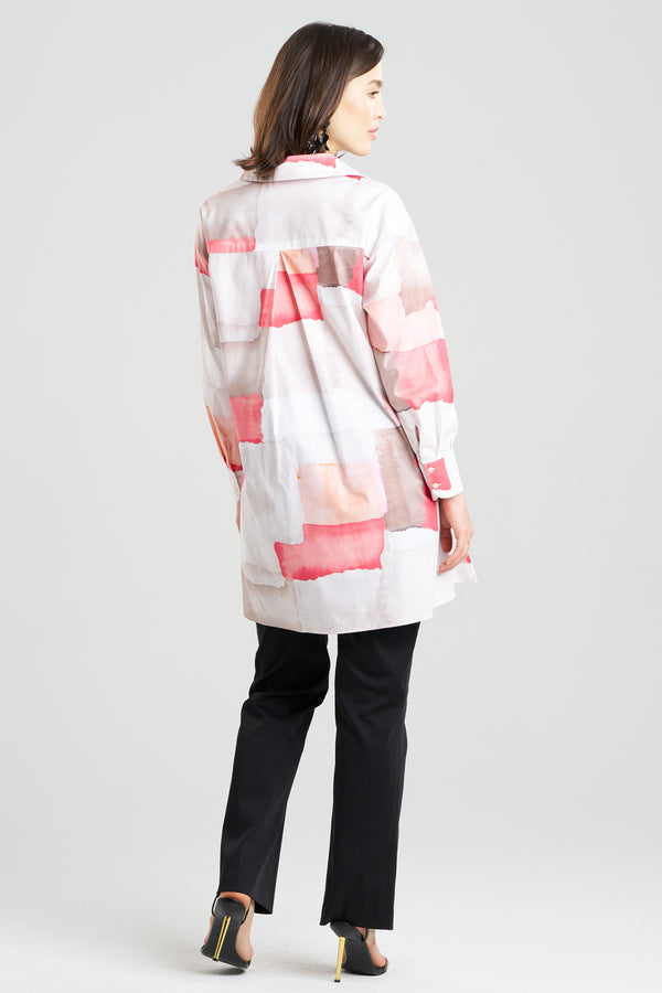 Natori Chiyo Cotton Oversized Shirt Coral Combo