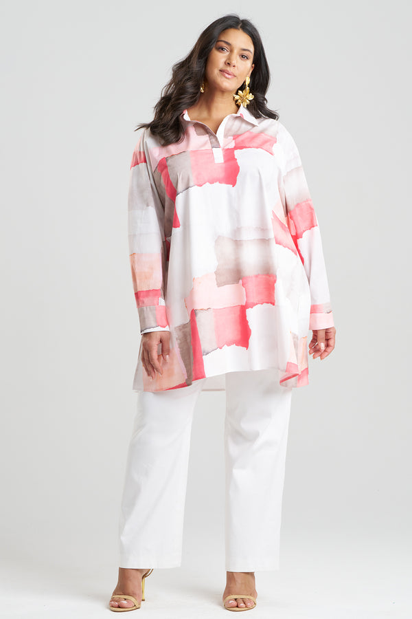 Natori Chiyo Cotton Oversized Shirt Coral Combo