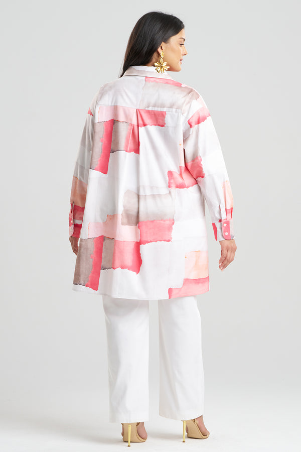 Natori Chiyo Cotton Oversized Shirt Coral Combo
