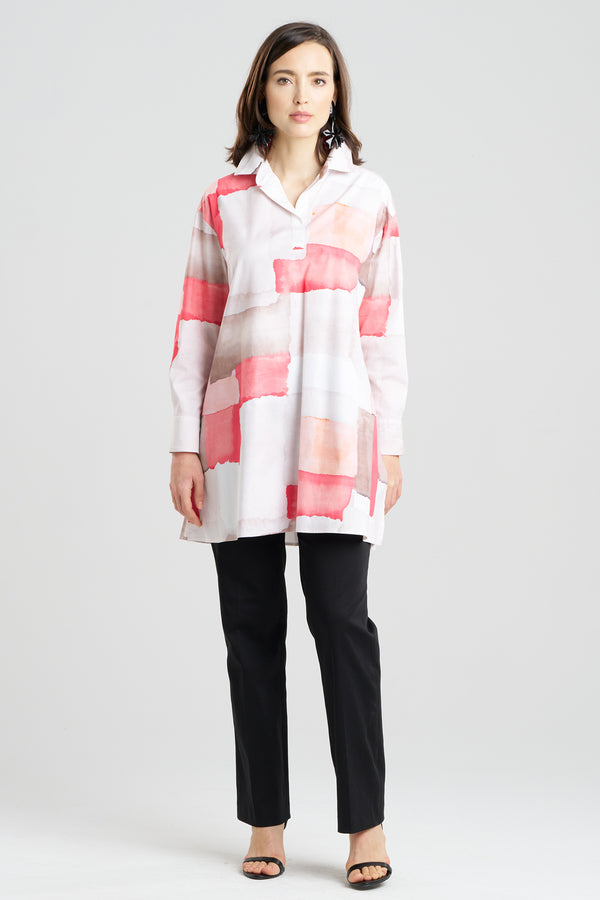 natori Chiyo Cotton Oversized Shirt Coral Combo