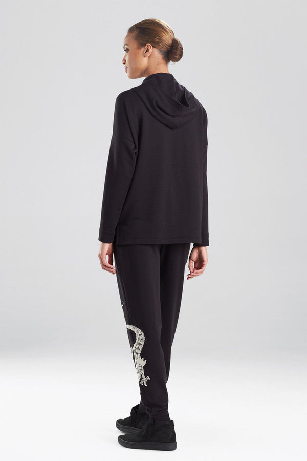 Natori Cocoon Dragon Embroidered Hoodie Black