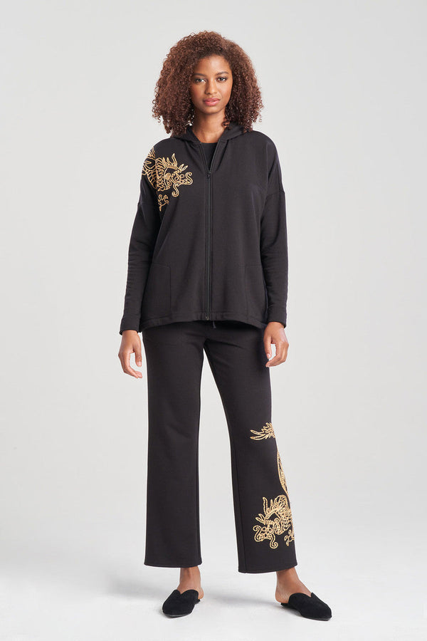 Natori Cocoon Embroidered Dragon Hoodie Black