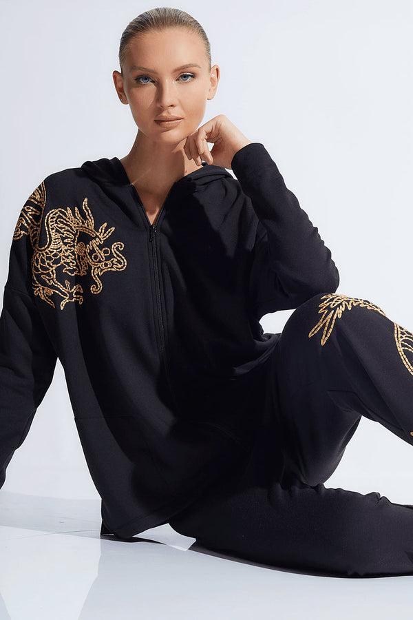 natori Cocoon Embroidered Dragon Hoodie Black