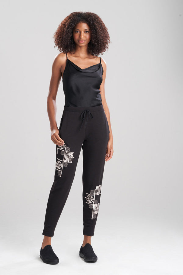 natori Cocoon Embroidered Jogger Pants Black