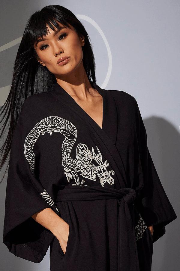 Natori Cocoon Embroidered Robe Black