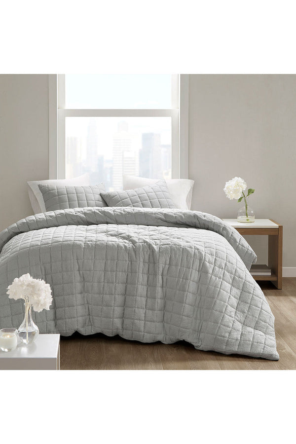 natori Cocoon Quilt Top Grey Duvet Mini Set Grey