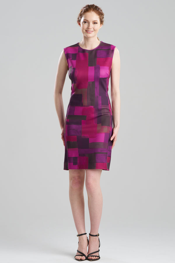 Natori Color Block Knit Crepe Sheath Dress Merlot