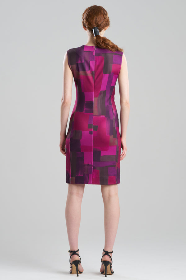 Natori Color Block Knit Crepe Sheath Dress Merlot