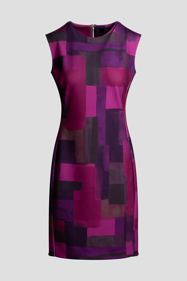 Natori Color Block Knit Crepe Sheath Dress Merlot
