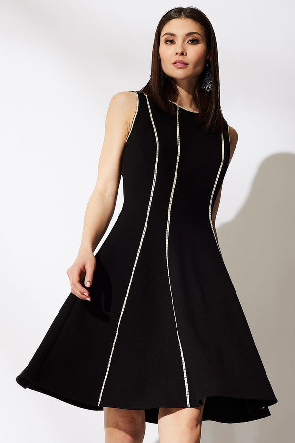 natori Compact Knit Embroidered Dress Black