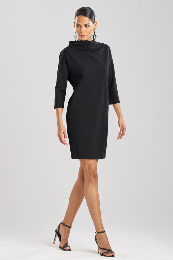 Natori Compact Knit Funnel Shift Dress Black