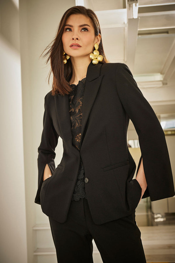 natori Compact Knit Two Button Lapel Blazer Black