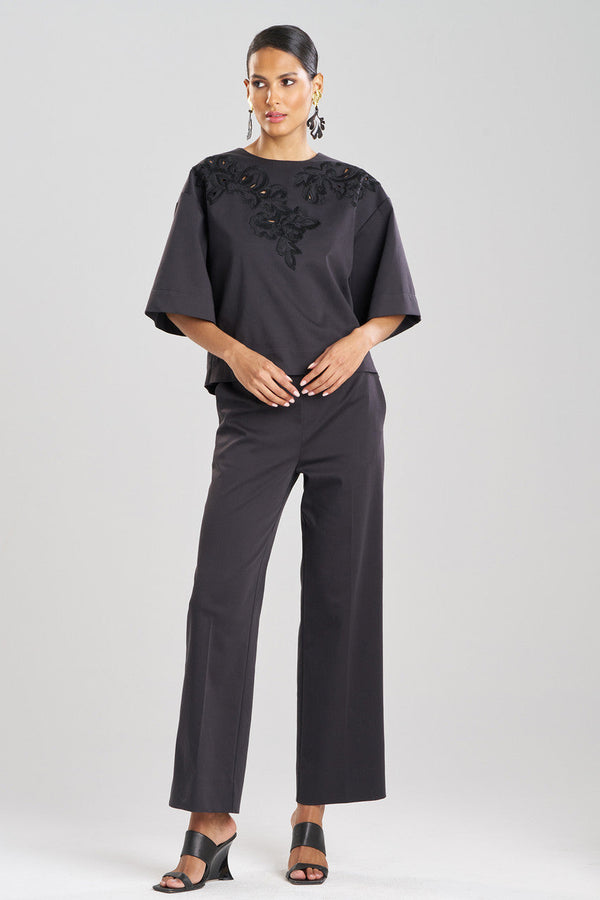 Natori Cotton Chino Embroidered Top Black