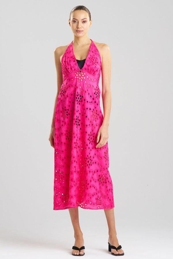 Natori Cotton Eyelet Halter Dress Wild Pink