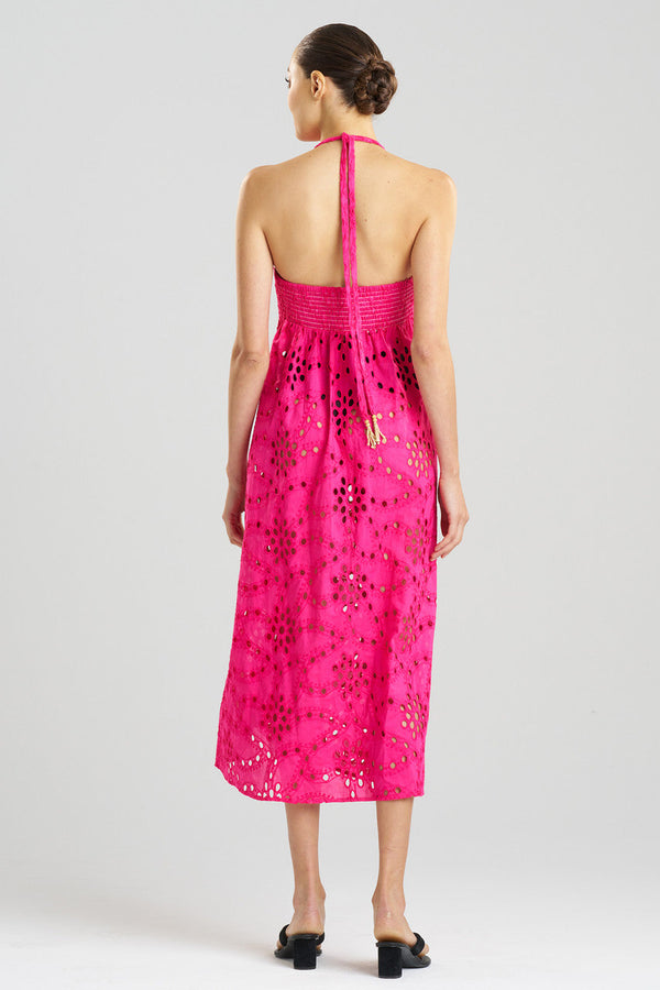 Natori Cotton Eyelet Halter Dress Wild Pink