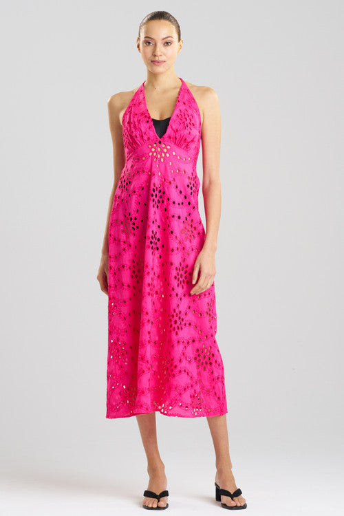 natori Cotton Eyelet Halter Dress Wild Pink