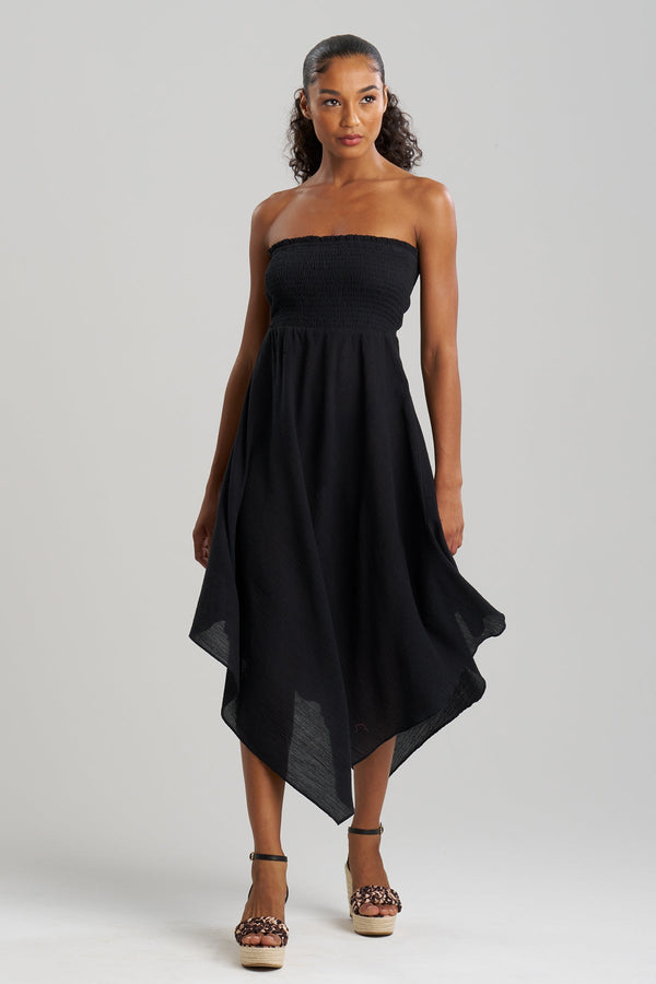 natori Cotton Gauze Bandeau Dress Black
