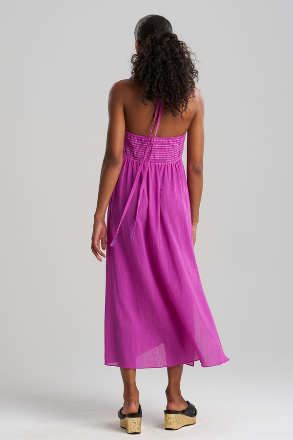 Natori Cotton Gauze Halter Dress Magenta