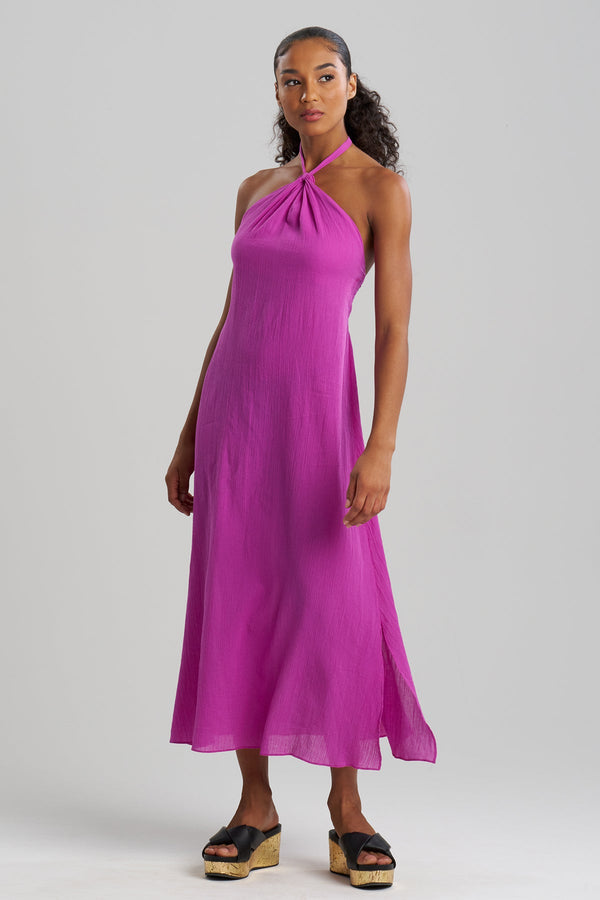 natori Cotton Gauze Halter Dress Magenta