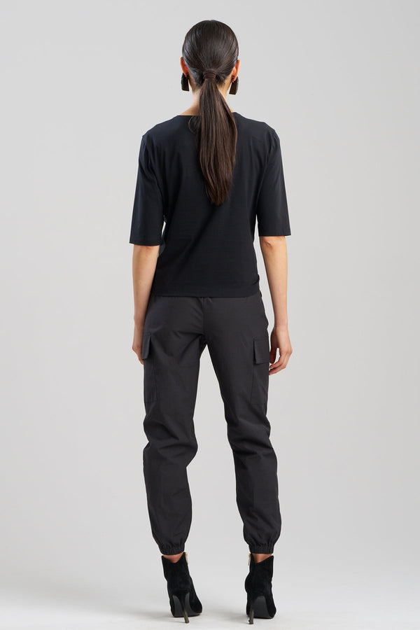 Natori Cotton Jersey Embroidered T-Shirt Black