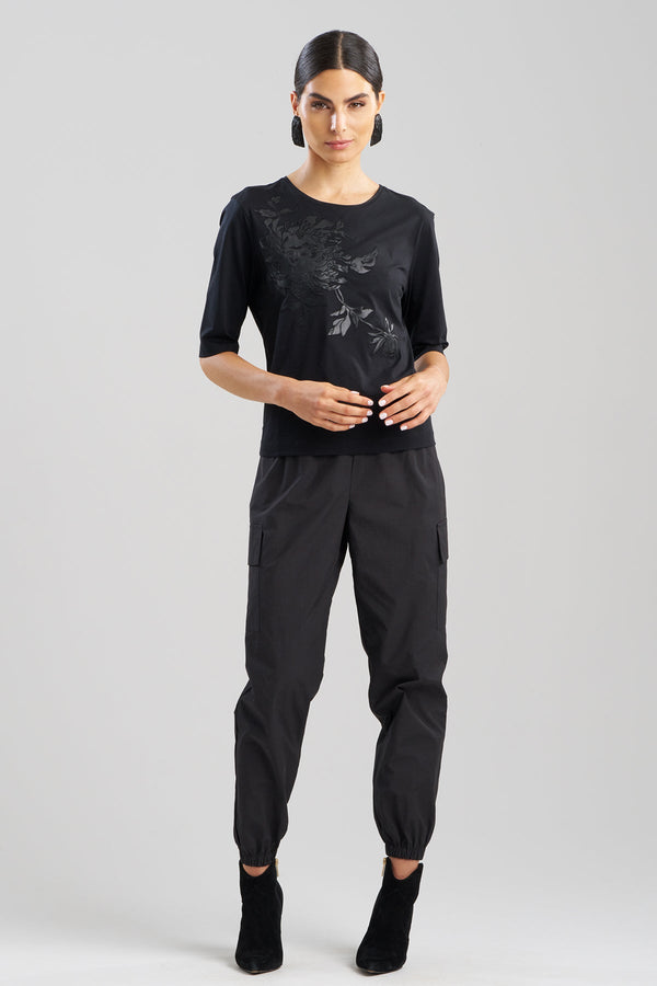 natori Cotton Jersey Embroidered T-Shirt Black