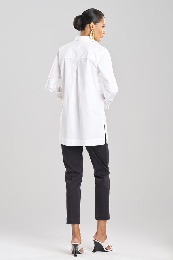 Natori Cotton Poplin Embroidered Tunic Shirt White