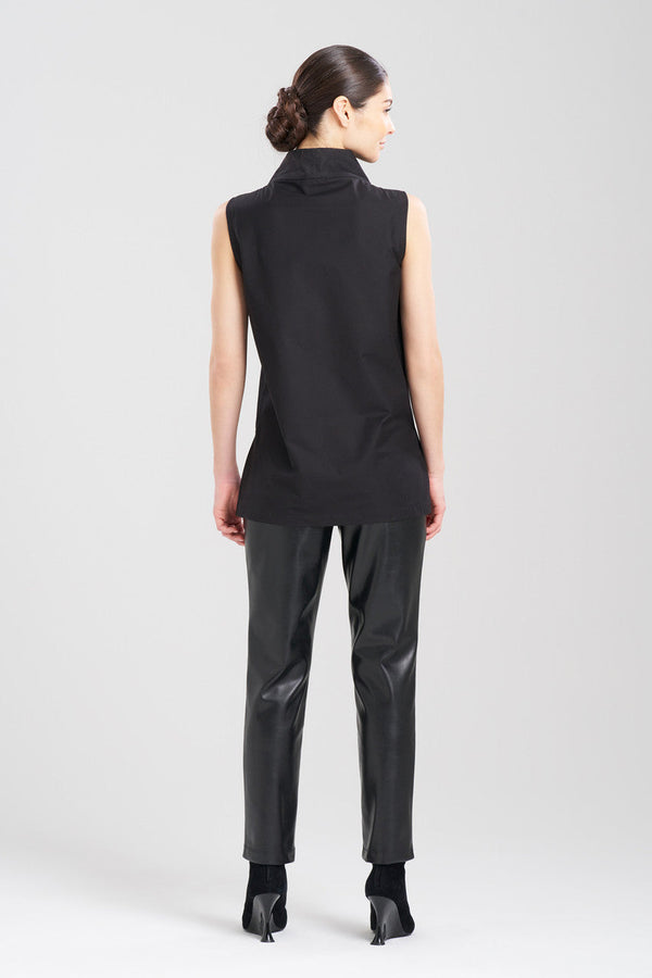 Natori Cotton Poplin Funnel Neck Top Black