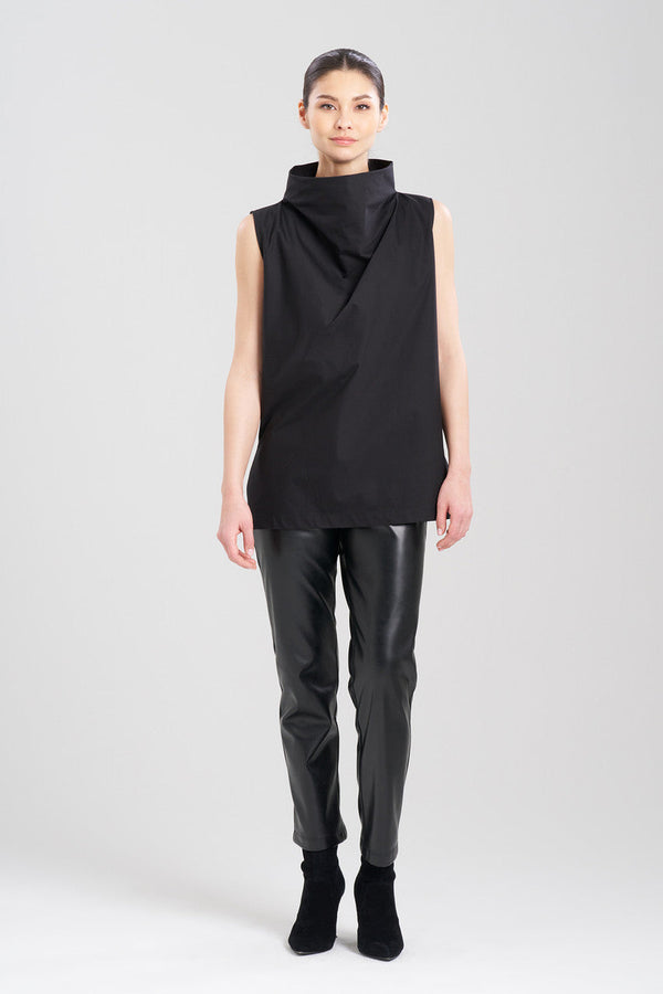 natori Cotton Poplin Funnel Neck Top Black